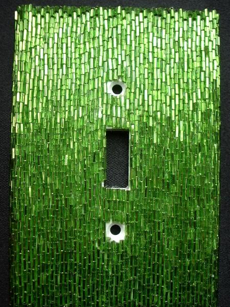 Green Bugle Beaded Light Switch Cover - Sold