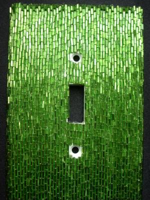 Green Bugle Beaded Light Switch Cover - Sold